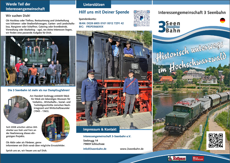 Unser Flyer 2026: Wir suchen dich! Werde Mitglied beim F�rderverein IG 3Seenbahn e.V.!